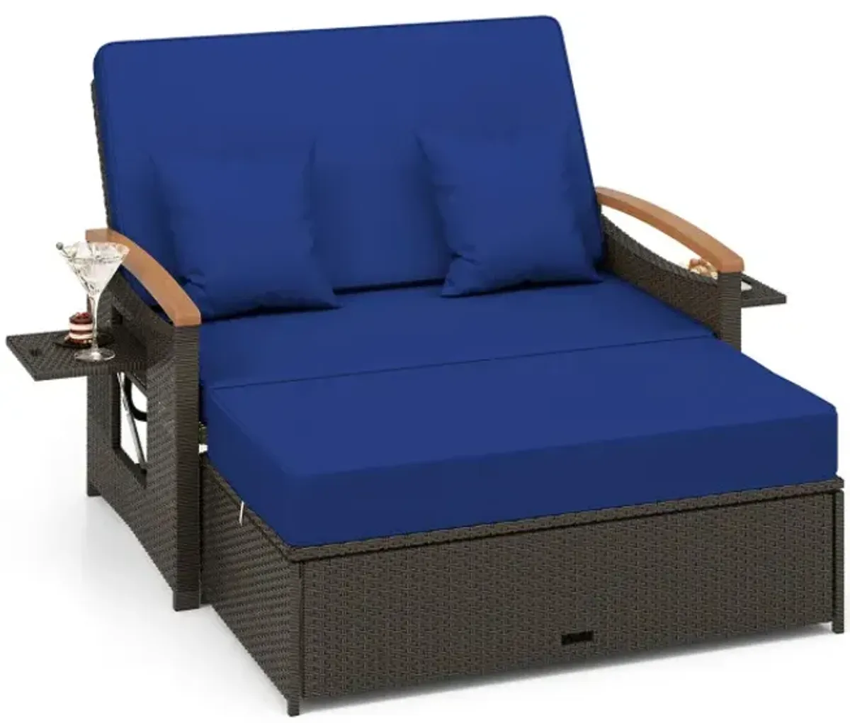 Outdoor Wicker Daybed with Folding Panels and Storage Ottoman