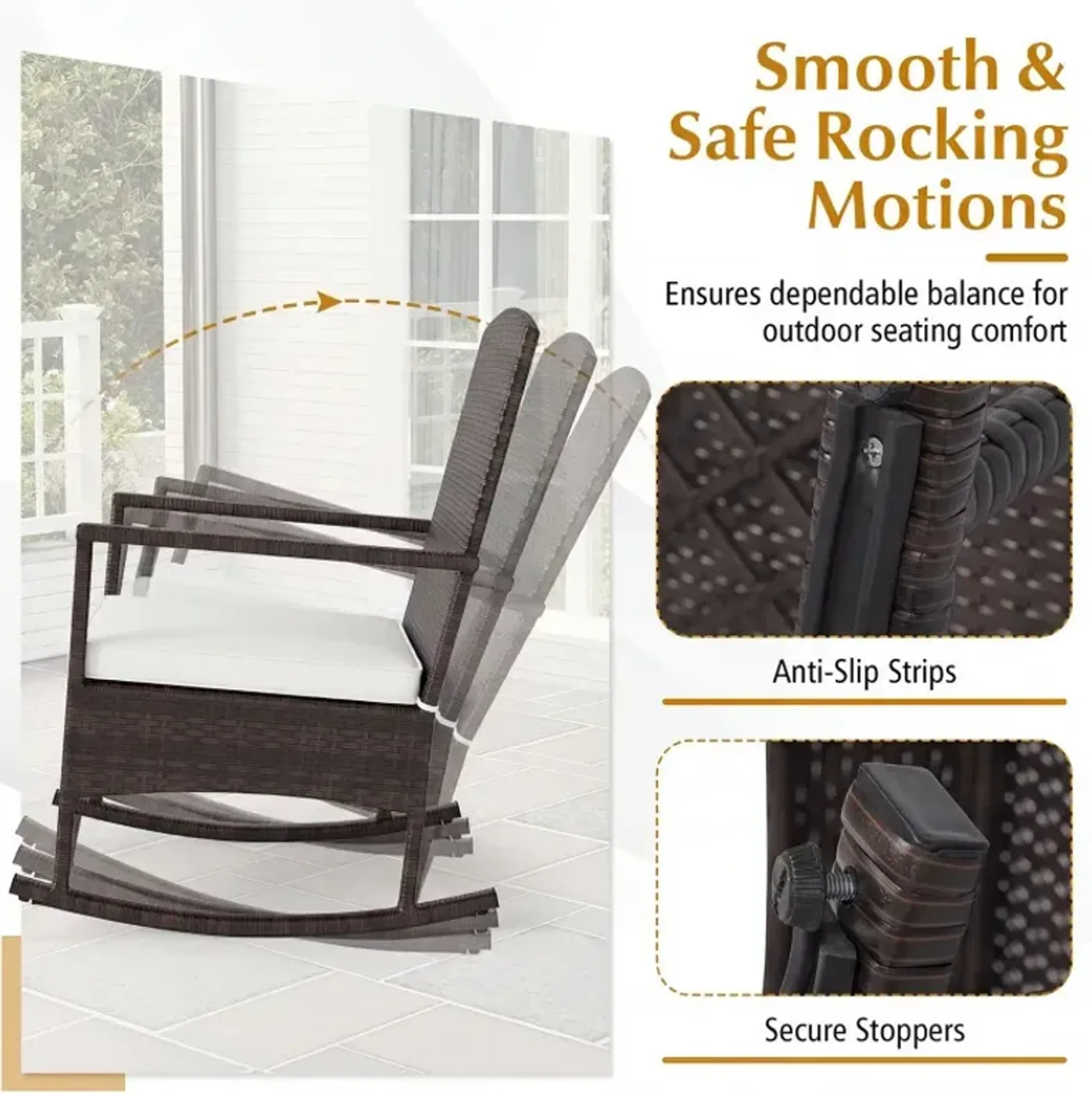 3 Piece Patio Rocking Set Wicker Rocking Chairs With 2 Tier Coffee ...