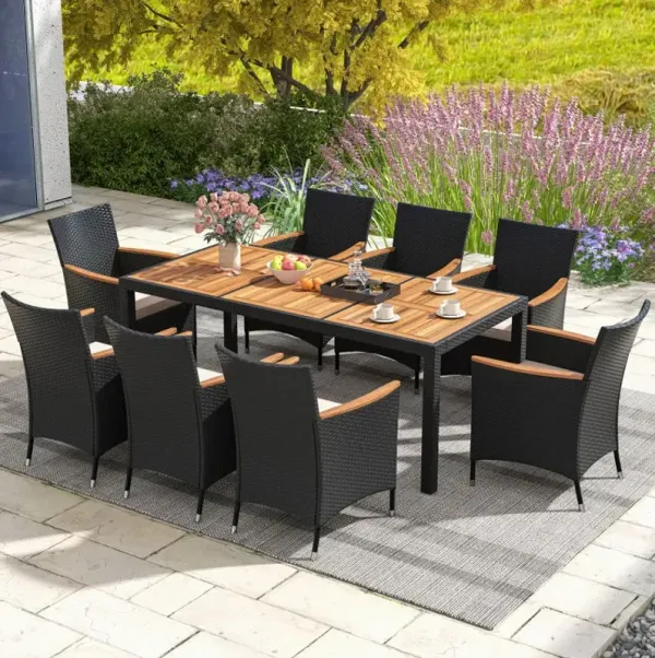 9 Pieces Outdoor Dining Set with Acacia Wood Tabletop for Garden