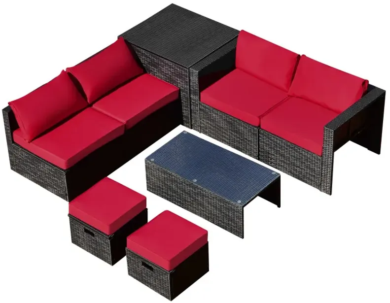 8 Pieces Patio Furniture Set with Storage Box and Waterproof Cover
