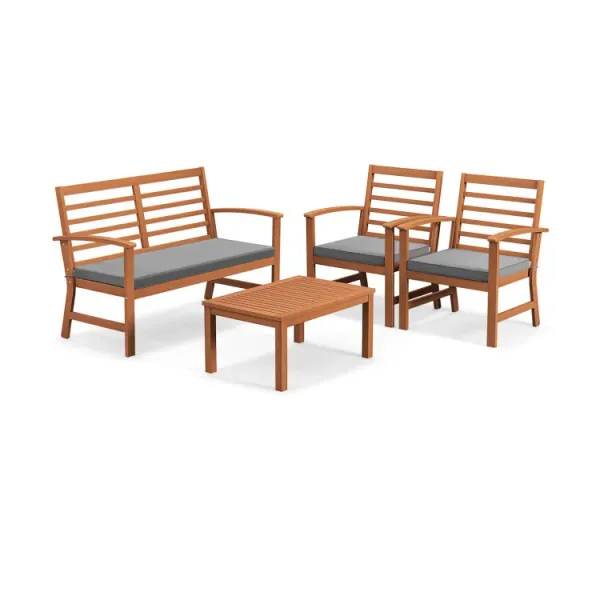4 Pieces Outdoor Furniture Set with Stable Acacia Wood Frame