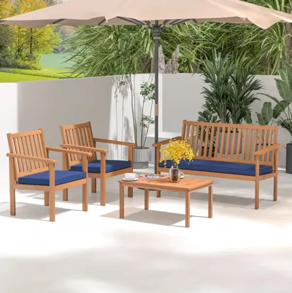 4 Pieces Patio Wood Furniture Set Acacia Wood Sofa Set with Loveseat