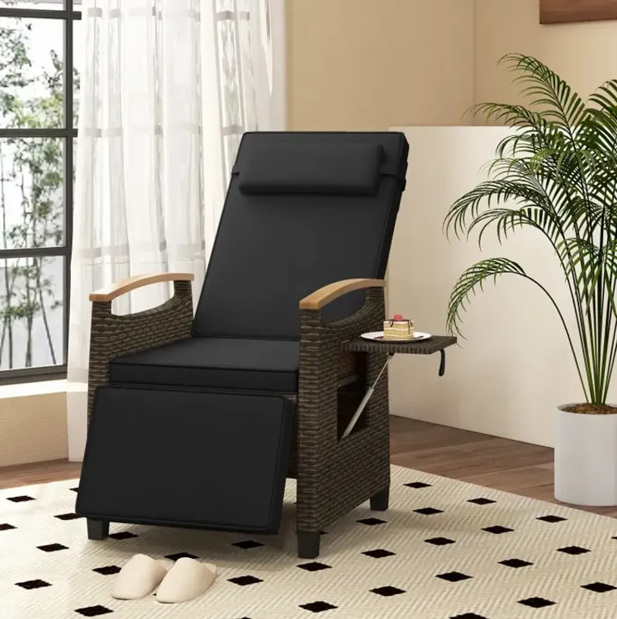 Patio Wicker Recliner Chair with Adjustable Backrest and Footrest