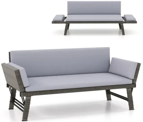 Outdoor Convertible Sofa Daybed with Adjustable Armrests for Balcony