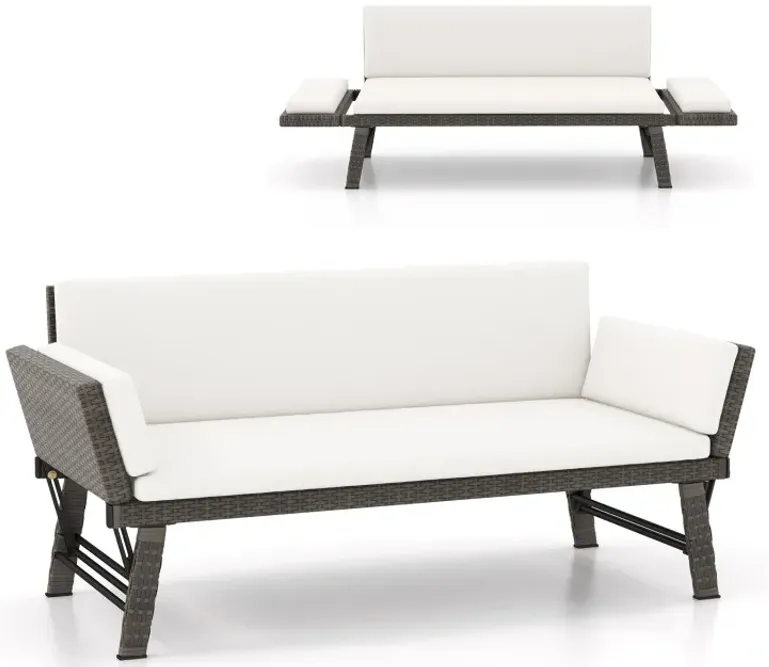 Outdoor Convertible Sofa Daybed with Adjustable Armrests for Balcony