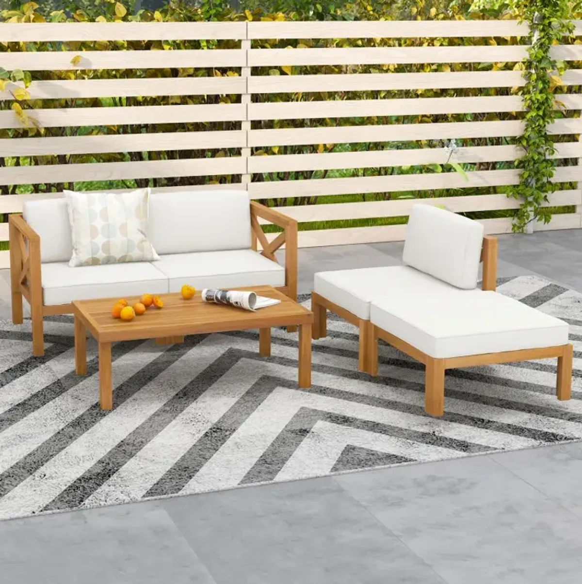 5 Piece Outdoor Conversation Furniture Set with 3 Chairs 1 Ottoman and 1 Coffee Table