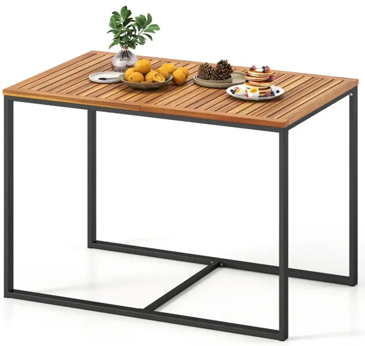 Acacia Wood Patio Dining Table with Metal Frame