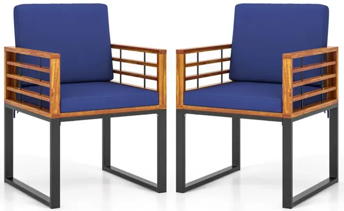 Acacia Wood Outdoor Dining Chairs Set of 2 with Soft Cushions