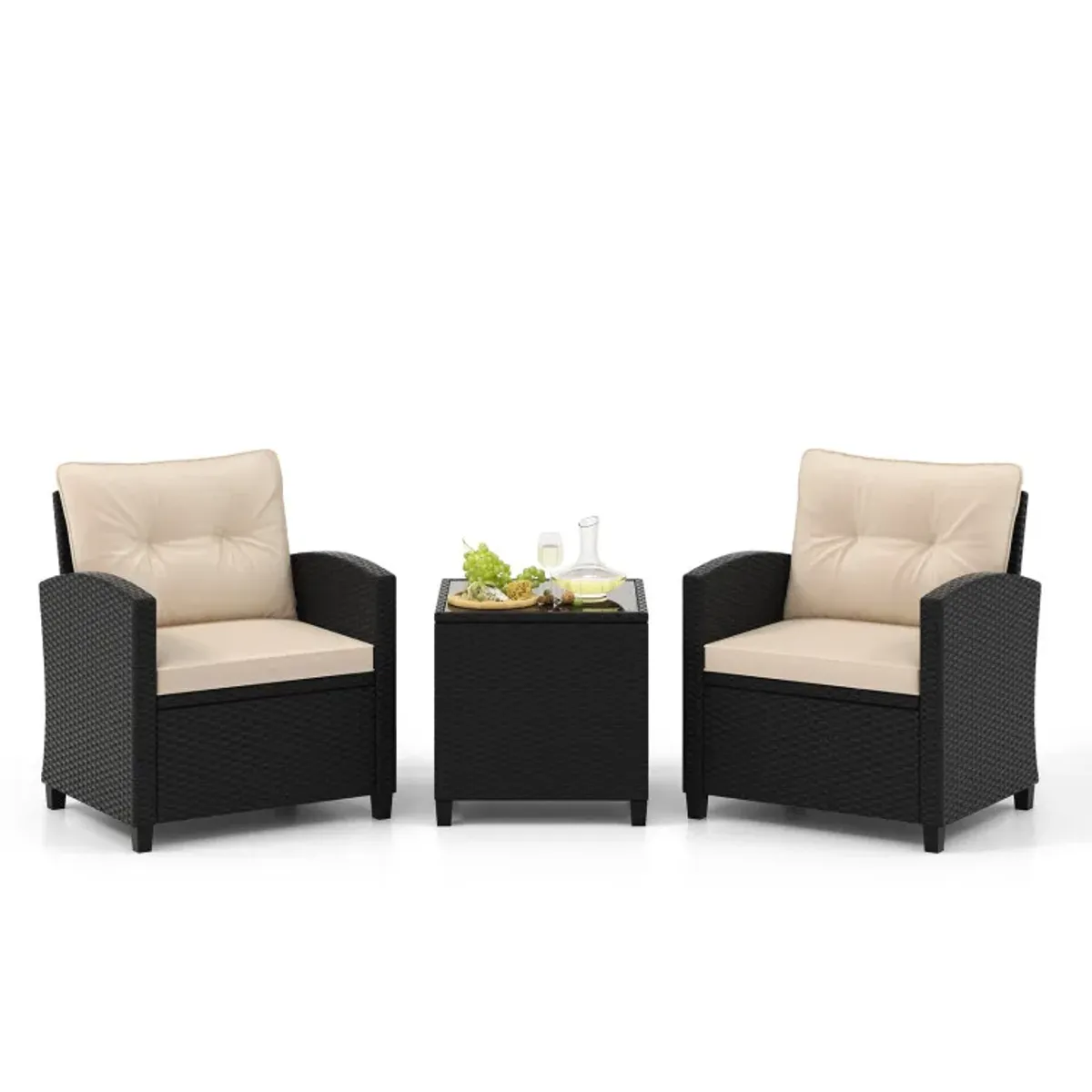 3 Pieces Patio Furniture Set with Tempered Glass Coffee Table