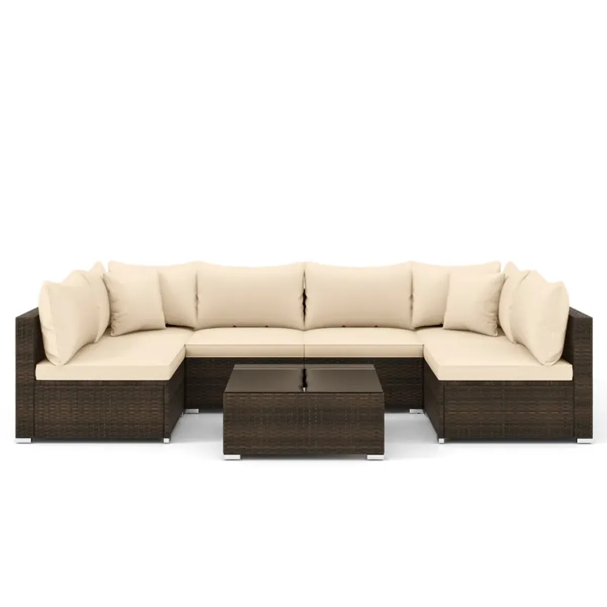 7 Pieces Patio Rattan Furniture Set with Sectional Sofa Cushions