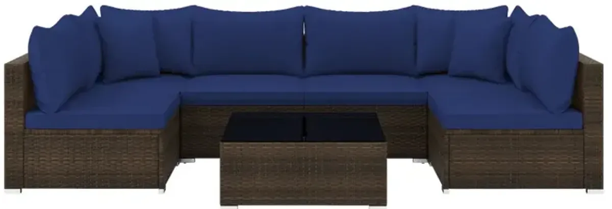7 Pieces Patio Rattan Furniture Set with Sectional Sofa Cushions
