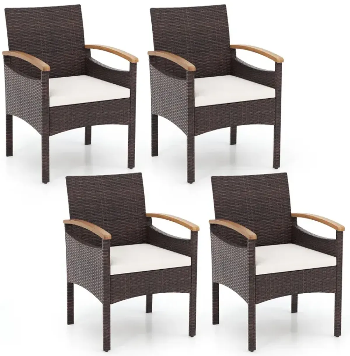 Patio Dining Chairs Set of 2/4 with Acacia Wood Armrest and Heavy Duty Metal Frame