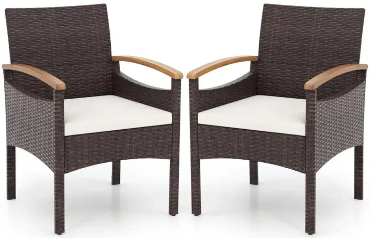 Patio Dining Chairs Set of 2/4 with Acacia Wood Armrest and Heavy Duty Metal Frame