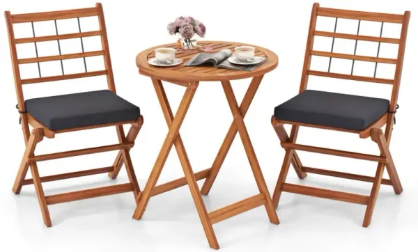 3 Pieces Acacia Wood Patio Bistro Set with Cushions