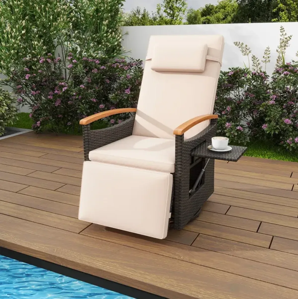 Patio Rattan 360° Swivel Recliner Chair with Adjustable Backrest and Footrest