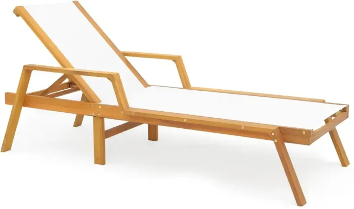 Patio Chaise Lounge Chair with Armrests and Fabric Seat for Backyard