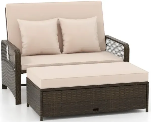Patio Adjustable Wicker Daybed with 4-Level Backrest and Soft Cushions