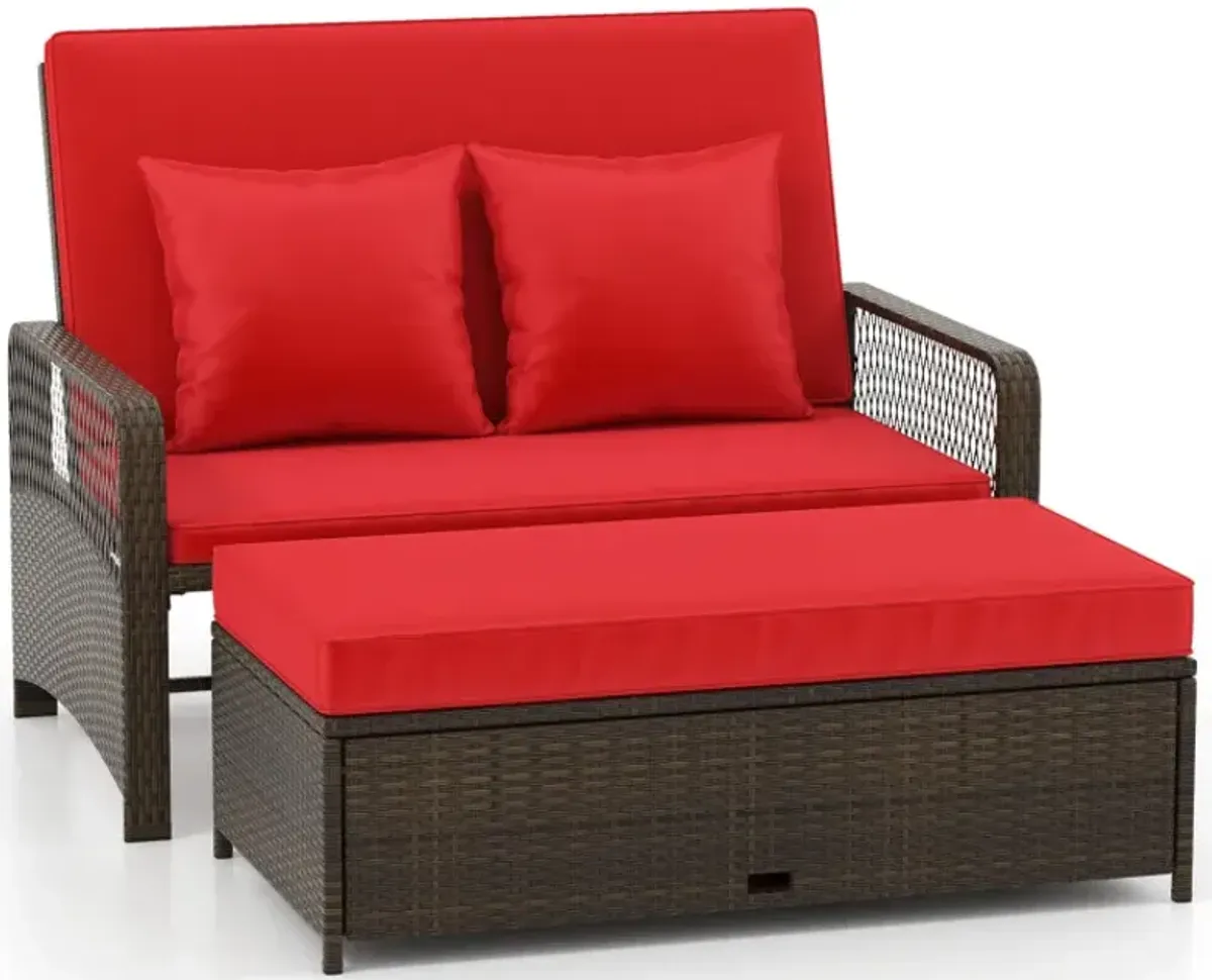 Patio Adjustable Wicker Daybed with 4-Level Backrest and Soft Cushions