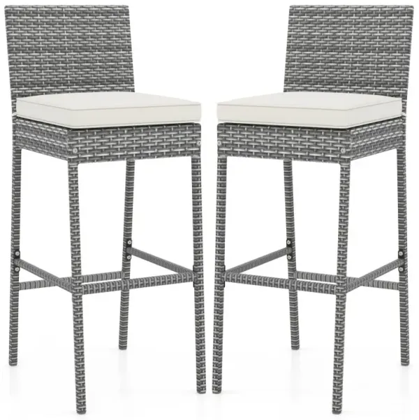 Set of 2/4 Patio Wicker Barstools with Soft Seat Cushion and Cozy Footrest