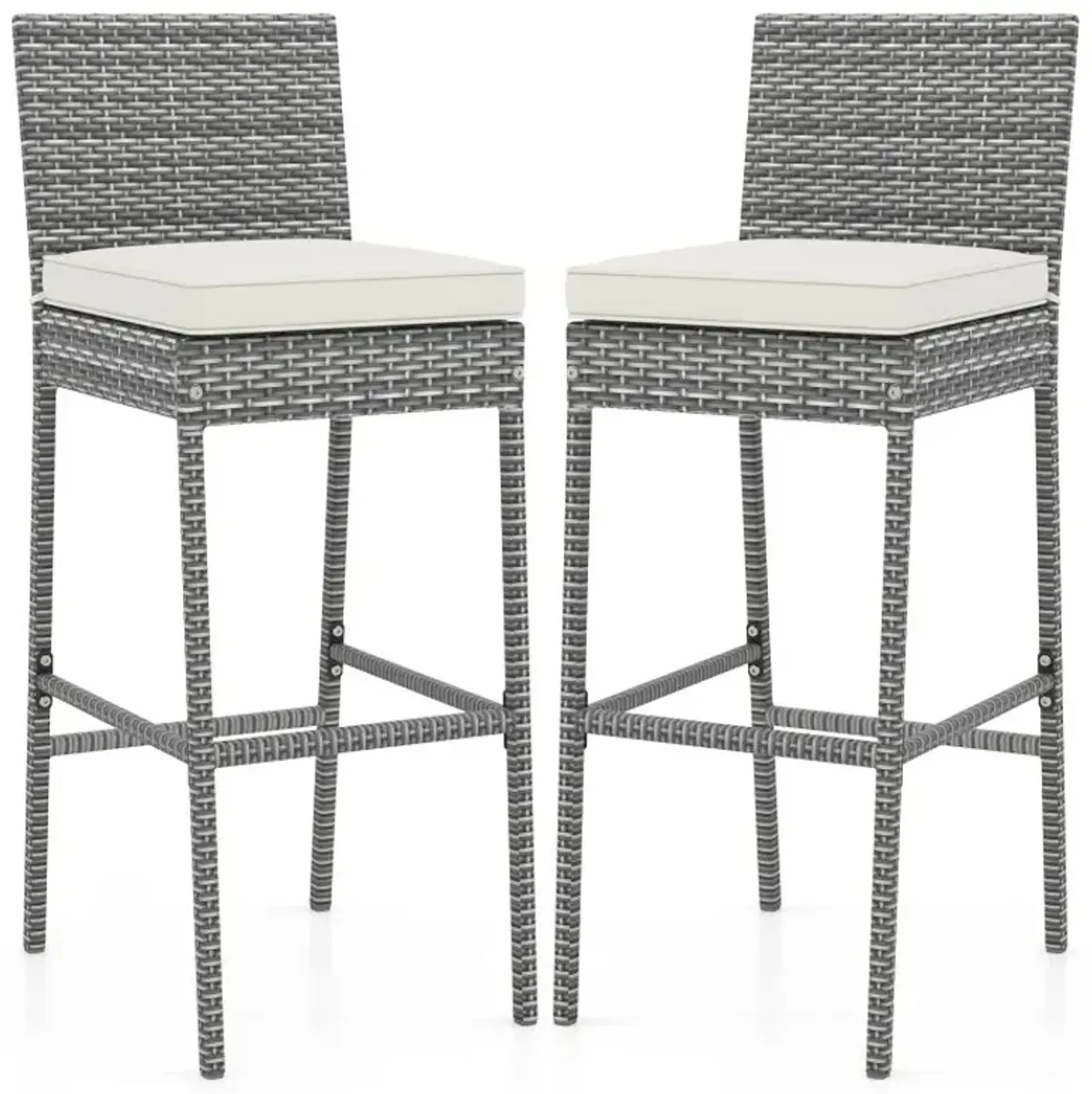 Set of 2/4 Patio Wicker Barstools with Soft Seat Cushion and Cozy Footrest