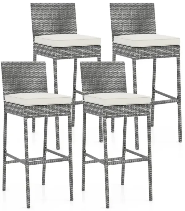 Set of 2/4 Patio Wicker Barstools with Soft Seat Cushion and Cozy Footrest