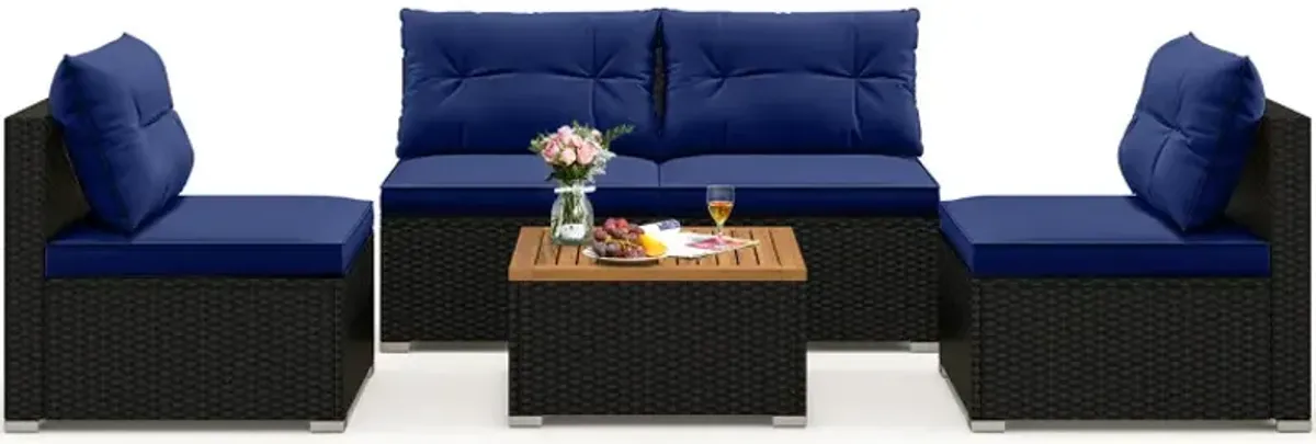 5 Piece Outdoor Furniture Set with Solid Tabletop and Soft Cushions