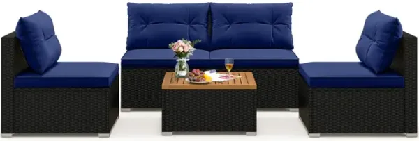 5 Piece Outdoor Furniture Set with Solid Tabletop and Soft Cushions
