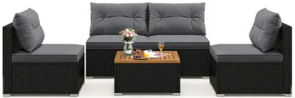 5 Piece Outdoor Furniture Set with Solid Tabletop and Soft Cushions