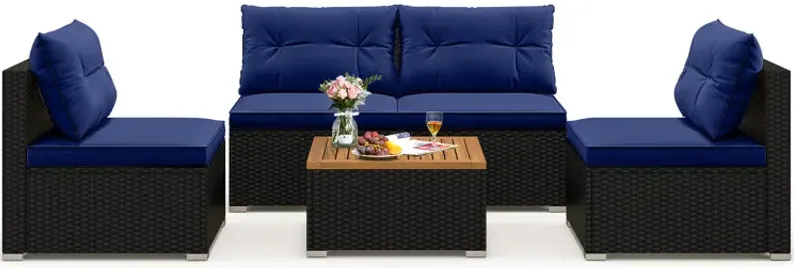 5 Piece Outdoor Furniture Set with Solid Tabletop and Soft Cushions