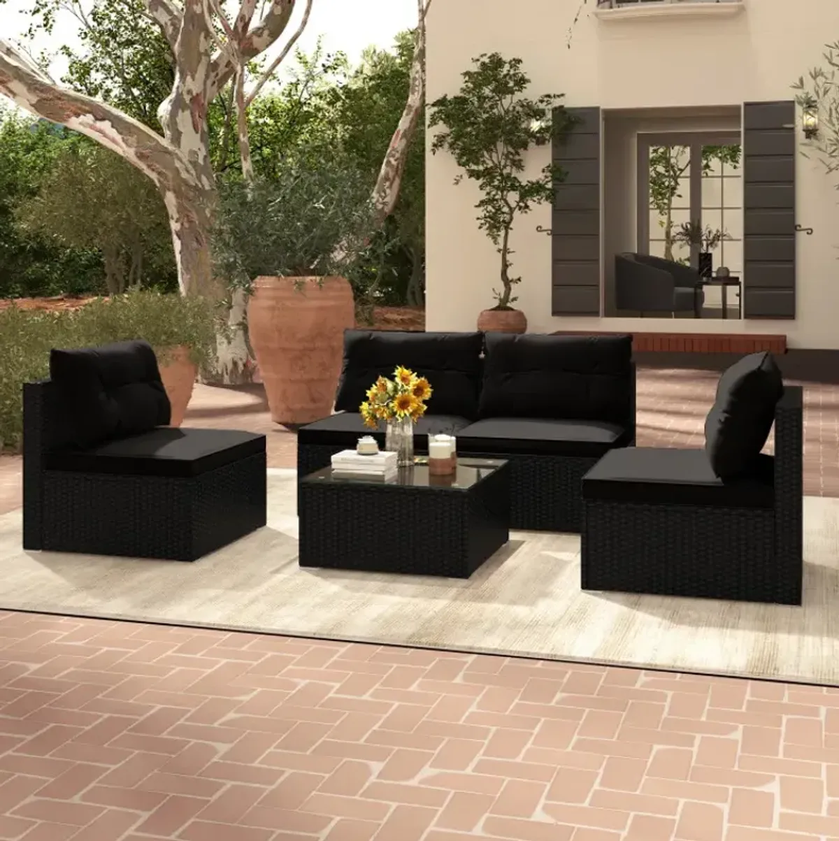 5-Piece Outdoor Patio Furniture Set with Cushions and Coffee Table