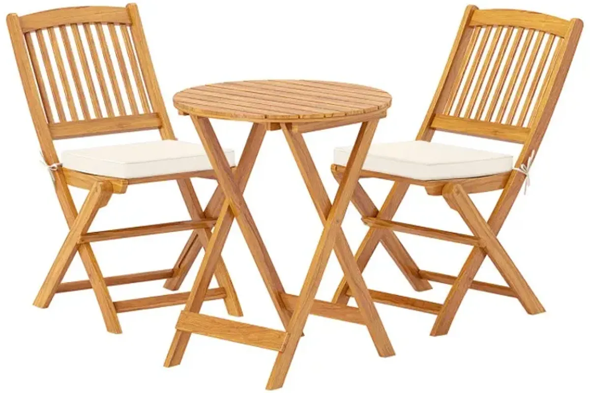 3 Pieces Acacia Wood Patio Folding Bistro Set with Soft Cushions