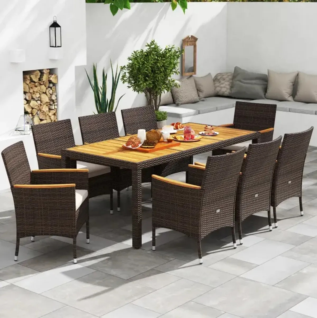 9 Piece Outdoor Dining Set with Acacia Wood Table Top