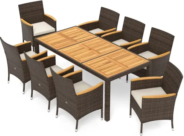 9 Piece Outdoor Dining Set with Acacia Wood Table Top
