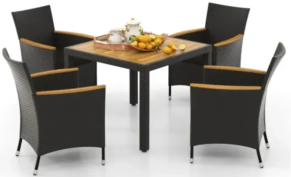 5 Pieces Patio Dining Table Set for 4 with Umbrella Hole