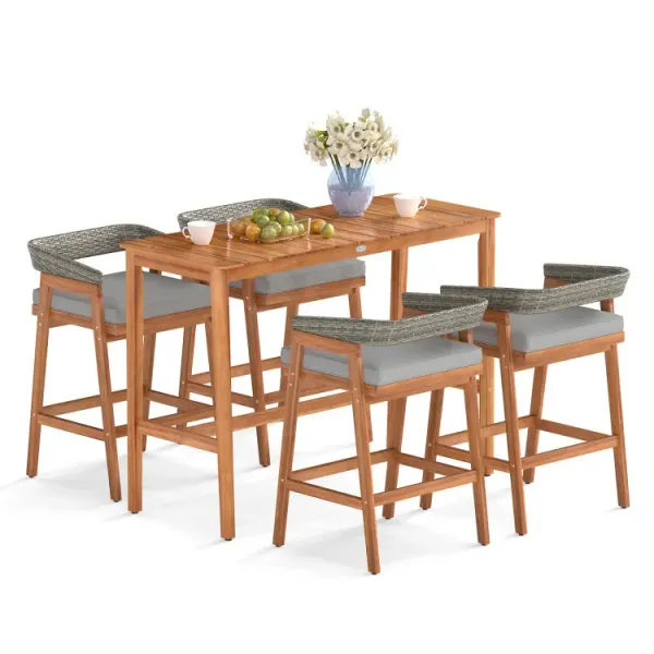 Patio Counter Height Bar Set with Cushioned Barstools