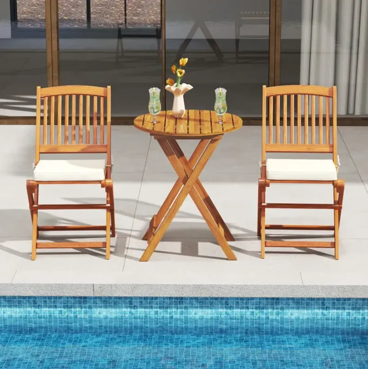 Outdoor Folding Chairs with Seat Cushions Set of 2