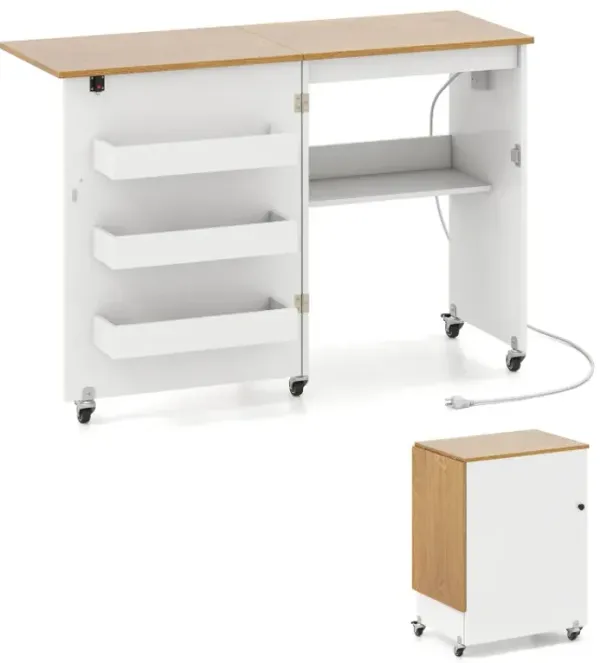 Sewing Machine Table with Charging Station and Lockable Casters