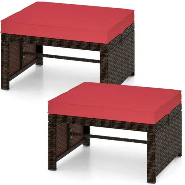 Multipurpose Outdoor 2 Pieces Patio PE Rattan Ottomans Footstool