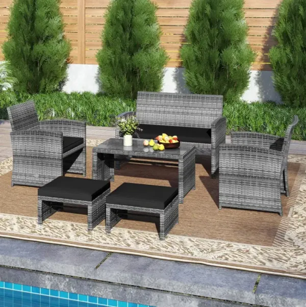 6 Pieces Patio Furniture Set Outdoor Sectional Conversation PE Rattan Sofa Set
