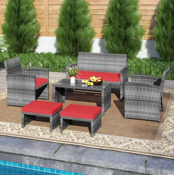 6 Pieces Patio Furniture Set Outdoor Sectional Conversation PE Rattan Sofa Set