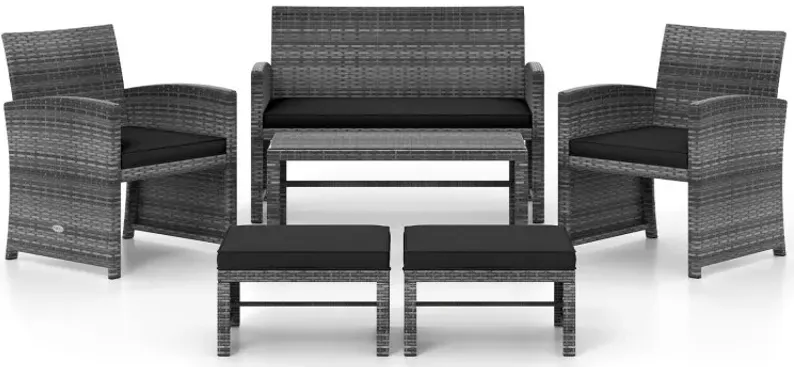 6 Pieces Patio Furniture Set Outdoor Sectional Conversation PE Rattan Sofa Set