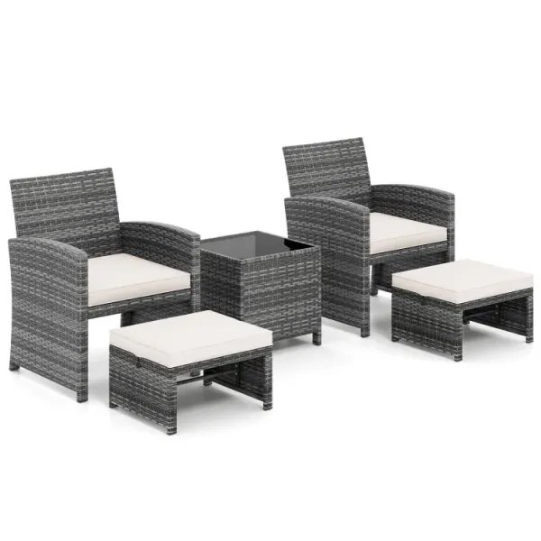 5 Pieces Patio Furniture Set PE Wicker Outdoor Lounge Chairs with 2 Ottomans