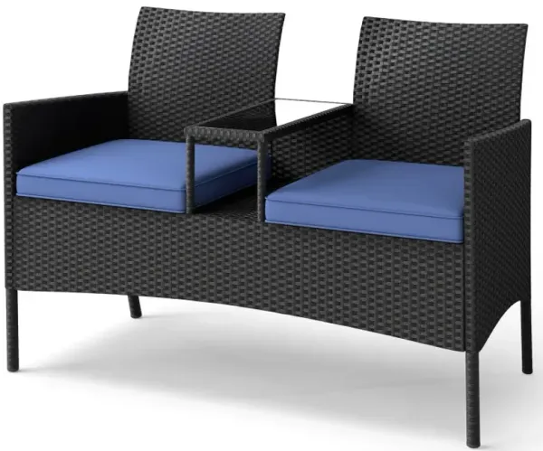 Patio Loveseat with Built-in Table for Backyard Porch