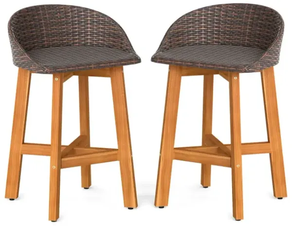 Outdoor Faux Rattan Bar Chairs Set of 2 with Ergonomic Backrests and Footrests