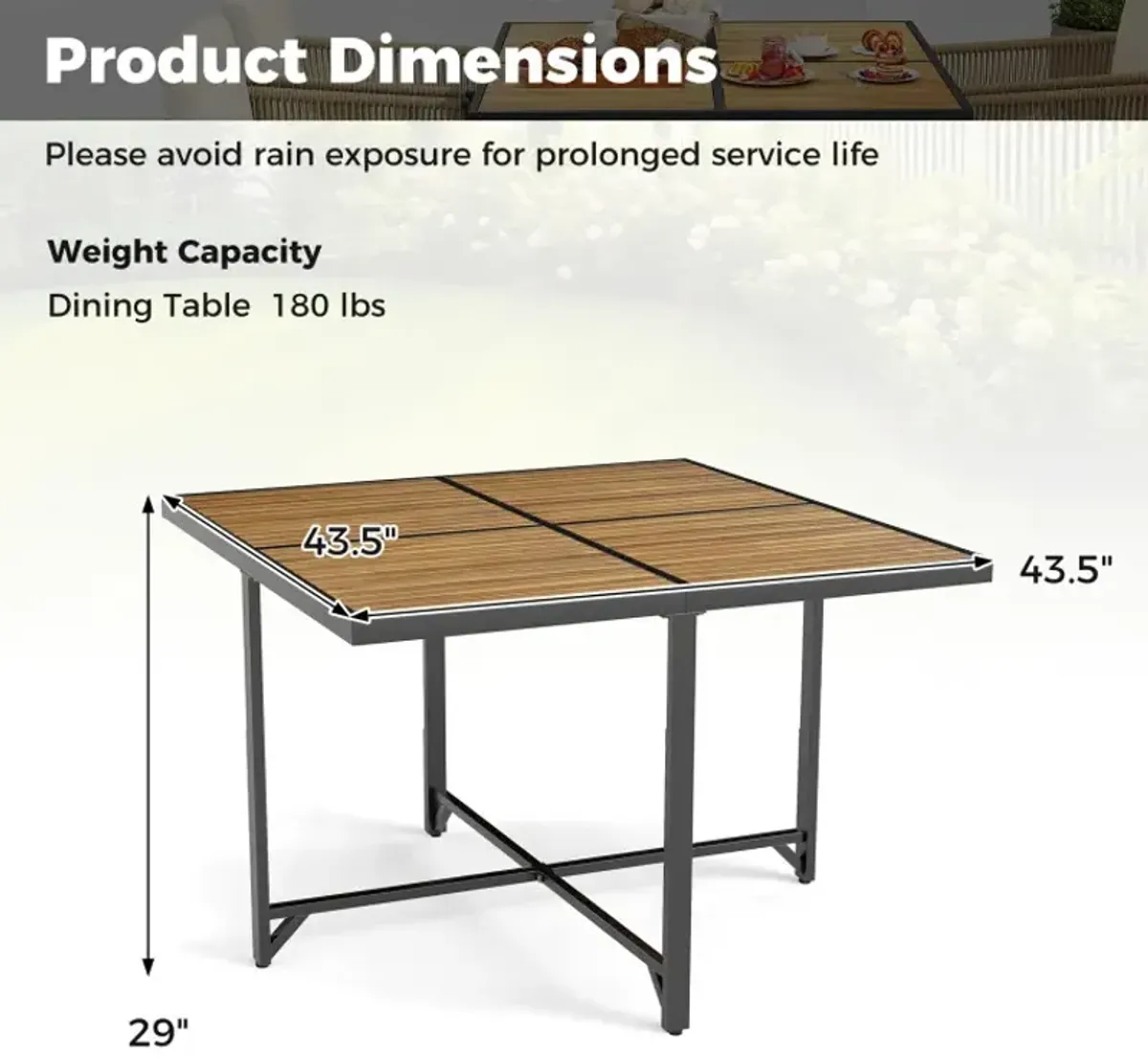 43.5 Inch 4-Person Square Patio Dining Table