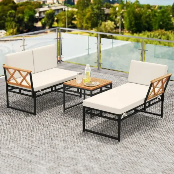 3-Piece L-Shaped Patio Furniture Set for Porch Backyard and Poolside