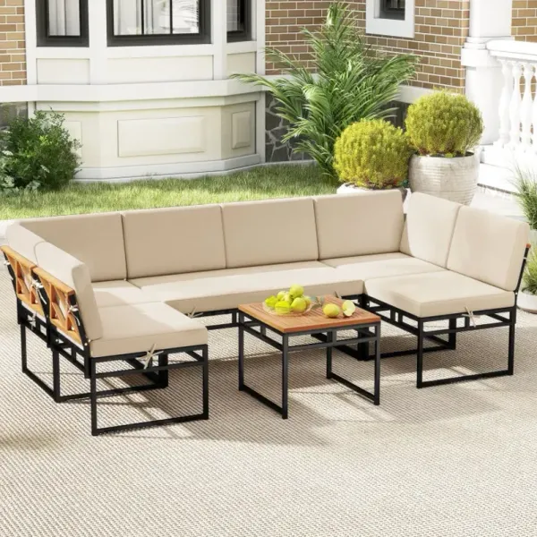 6 Piece Outdoor Sectional Sofa Set Metal Conversation Set with Cushions