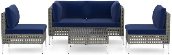 5 Piece Outdoor Furniture Set Patio Rattan Chairs with Tempered Glass Coffee Table