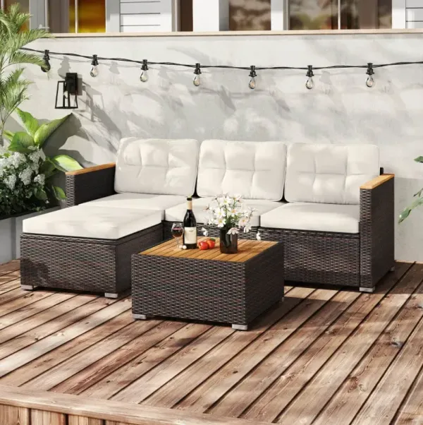 5-Piece Wicker Conversation Set Rattan Set with Cushions and Coffee Table