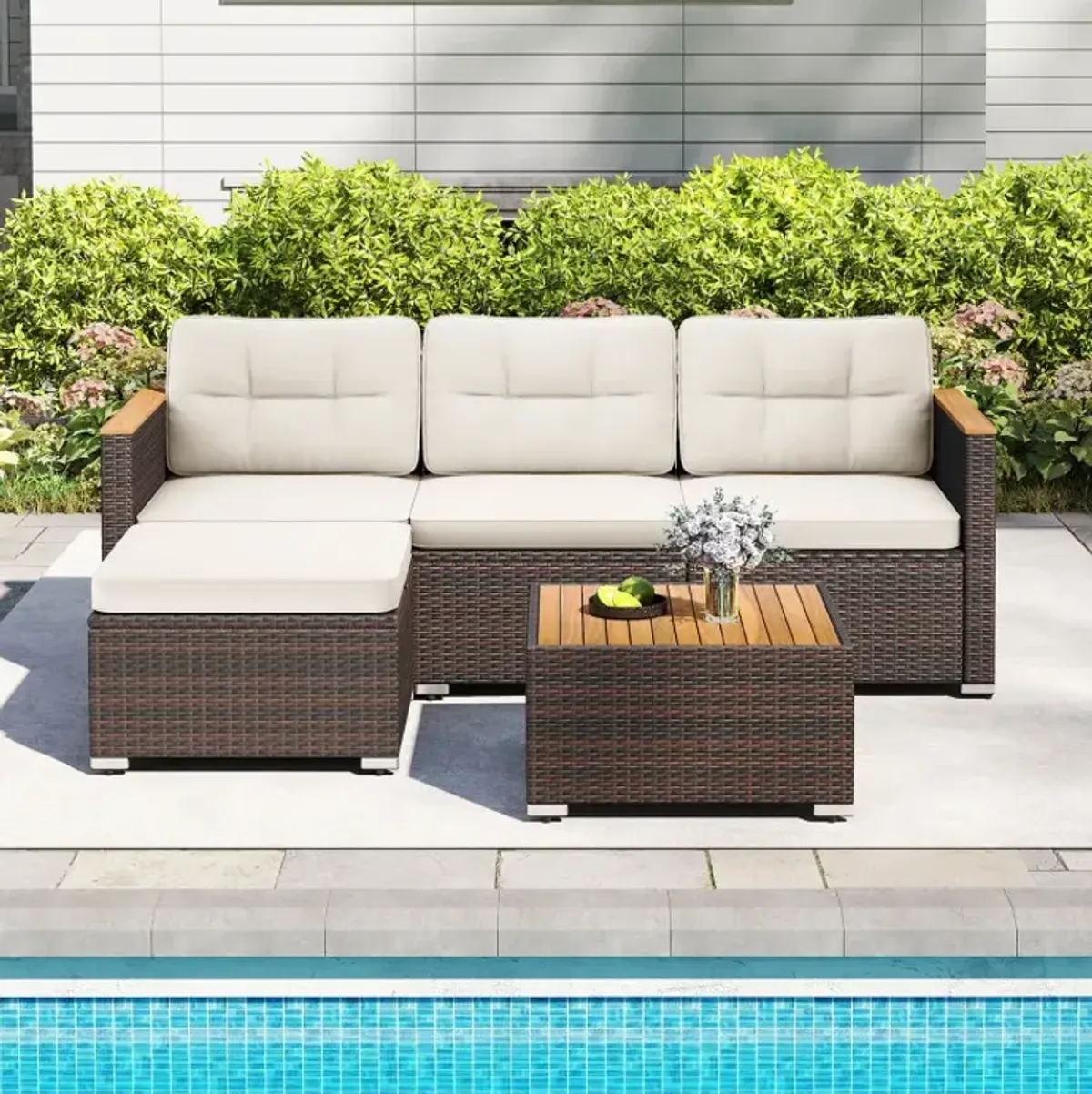 5-Piece Wicker Conversation Set Rattan Set with Cushions and Coffee Table